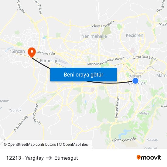 12213 - Yargıtay to Etimesgut map