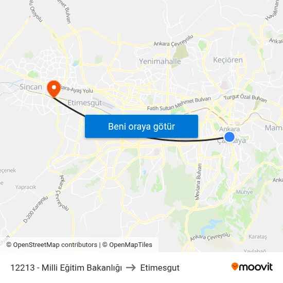 12213 - Milli Eğitim Bakanlığı to Etimesgut map