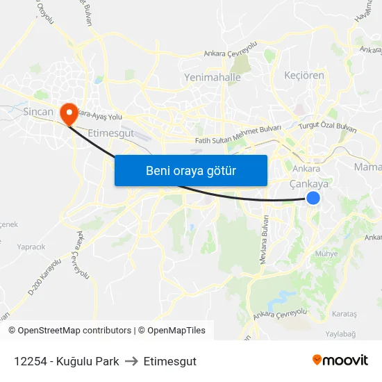 12254 - Kuğulu Park to Etimesgut map