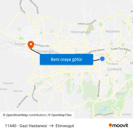 11440 - Gazi Hastanesi to Etimesgut map