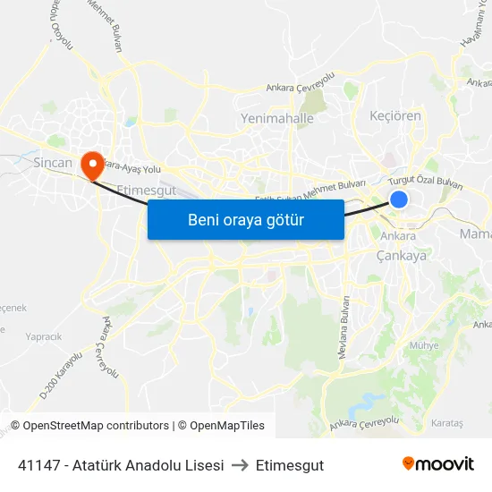 41147 - Atatürk Anadolu Lisesi to Etimesgut map