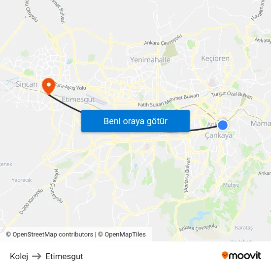 Kolej to Etimesgut map