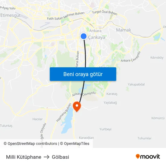 Milli Kütüphane to Gölbasi map