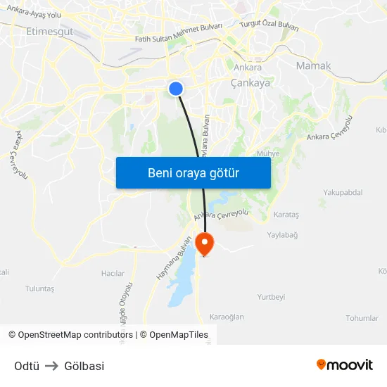 Odtü to Gölbasi map