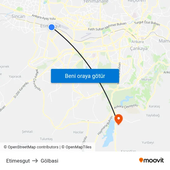 Etimesgut to Gölbasi map