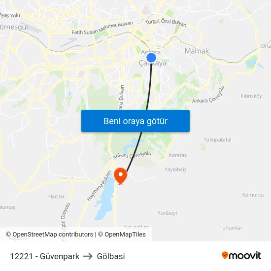 12221 - Güvenpark to Gölbasi map
