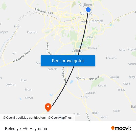 Belediye to Haymana map