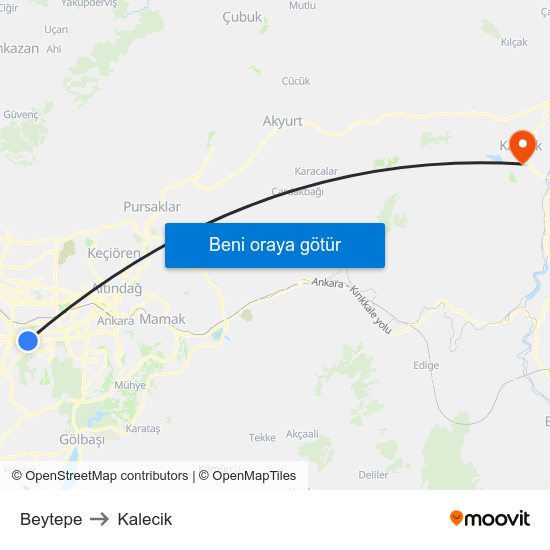 Beytepe to Kalecik map