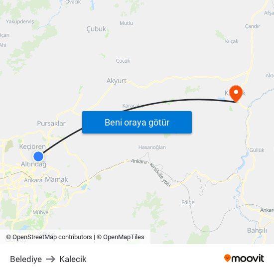 Belediye to Kalecik map