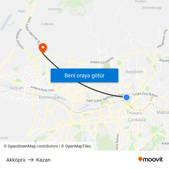 Akköprü to Kazan map