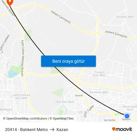 20414 - Batıkent Metro to Kazan map