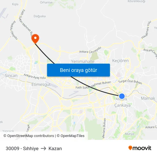 30009 - Sıhhiye to Kazan map