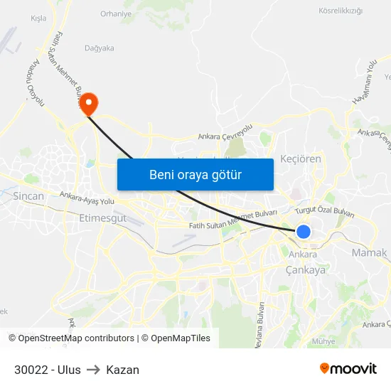 30022 - Ulus to Kazan map