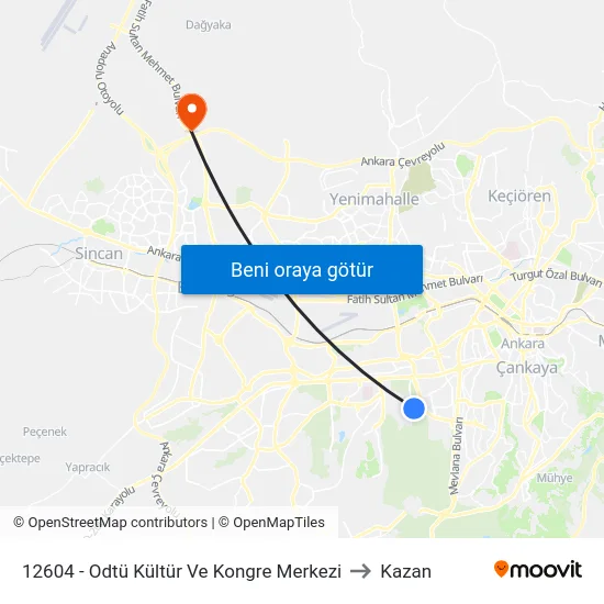 12604 - Odtü Kültür Ve Kongre Merkezi to Kazan map