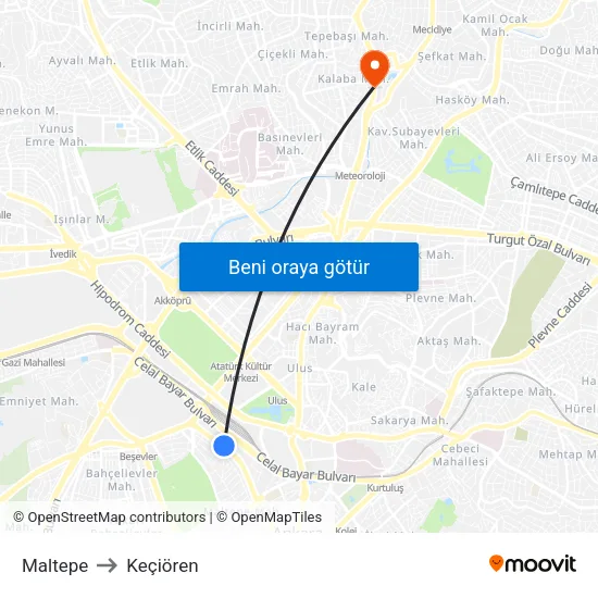 Maltepe to Keçiören map