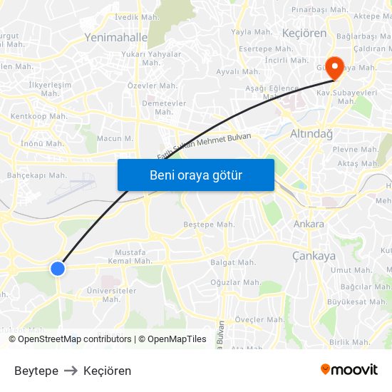 Beytepe to Keçiören map