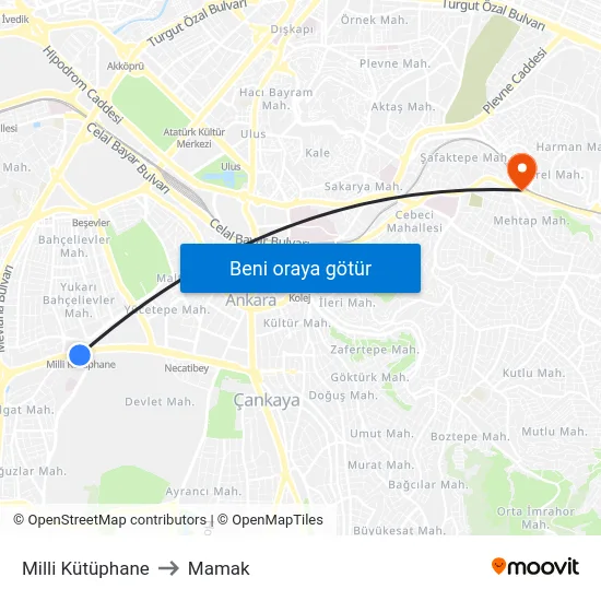 Milli Kütüphane to Mamak map
