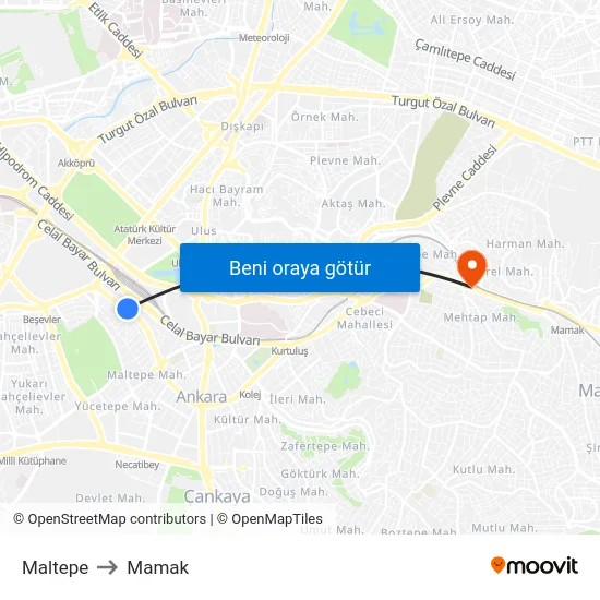 Maltepe to Mamak map