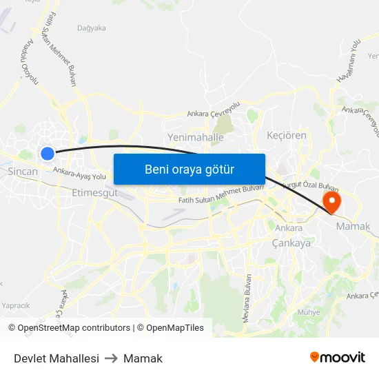 Devlet Mahallesi to Mamak map