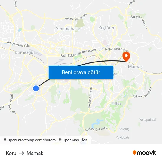 Koru to Mamak map