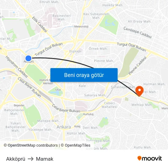 Akköprü to Mamak map