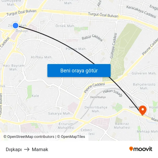Dışkapı to Mamak map
