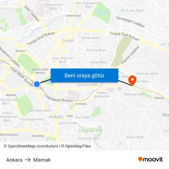 Ankara to Mamak map