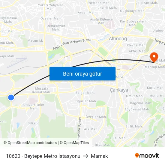 10620 - Beytepe Metro İstasyonu to Mamak map