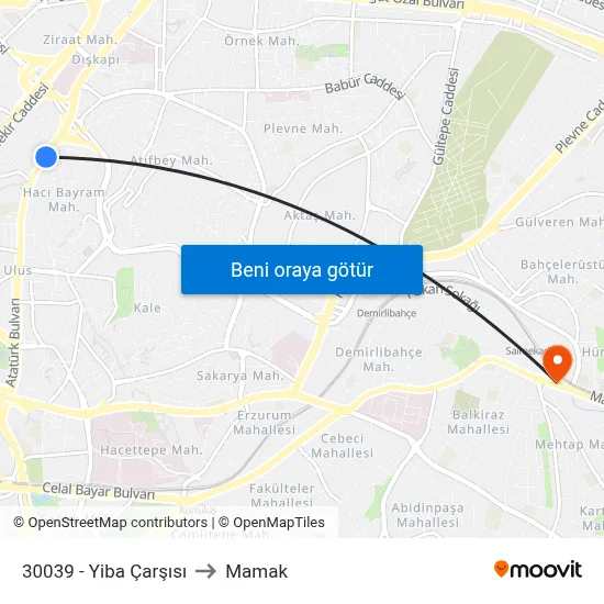 30039 - Yiba Çarşısı to Mamak map