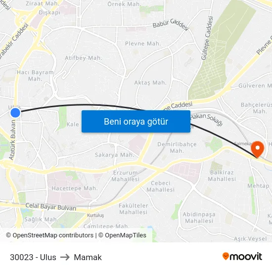 30023 - Ulus to Mamak map