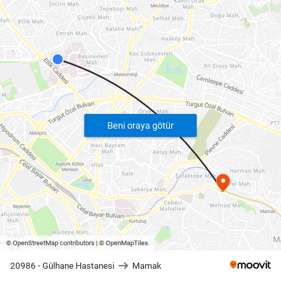 20986 - Gülhane Hastanesi to Mamak map