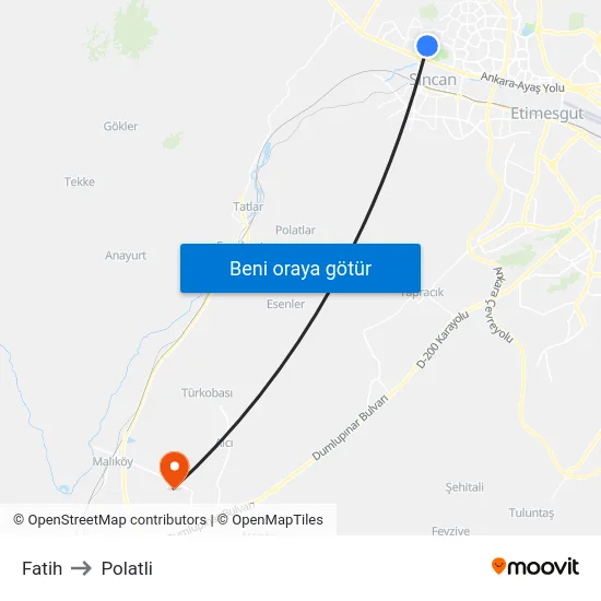 Fatih to Polatli map