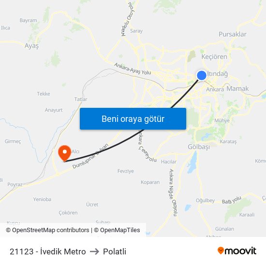 21123 - İvedik Metro to Polatli map