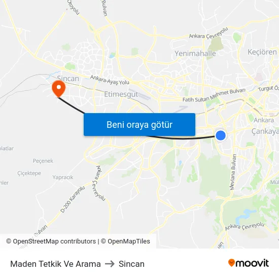Maden Tetkik Ve Arama to Sincan map