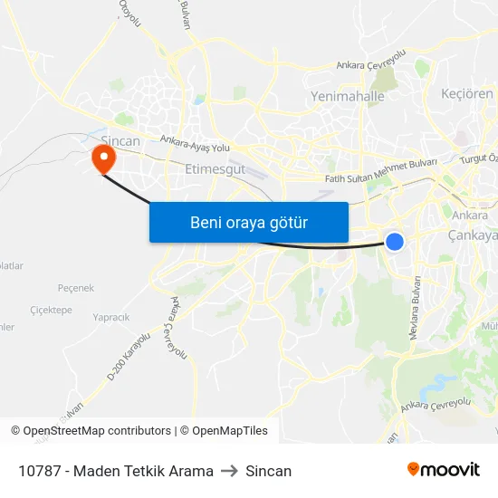 10787 - Maden Tetkik Arama to Sincan map