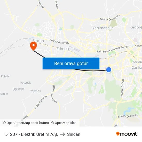 51237 - Elektrik Üretim A.Ş. to Sincan map