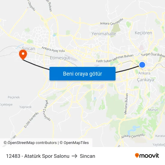 12483 - Atatürk Spor Salonu to Sincan map