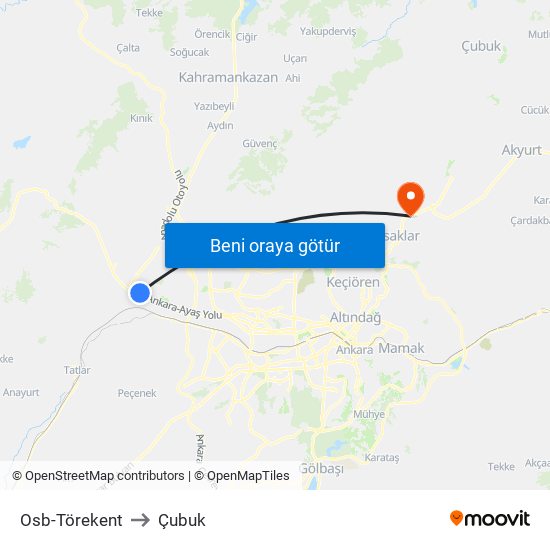 Osb-Törekent to Çubuk map