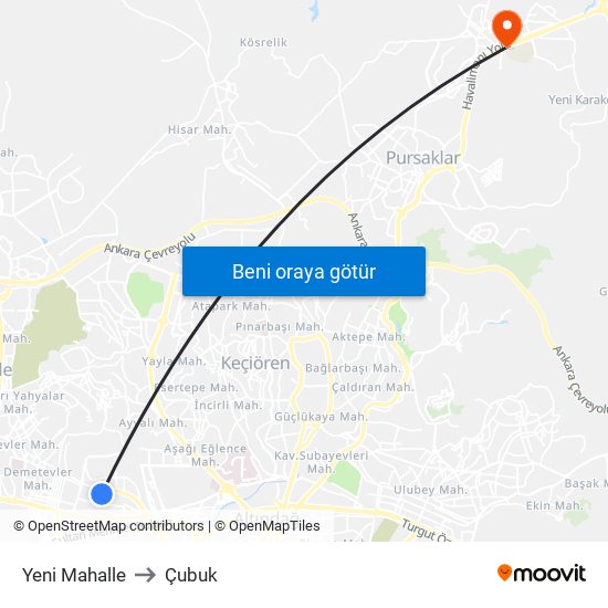 Yeni Mahalle to Çubuk map