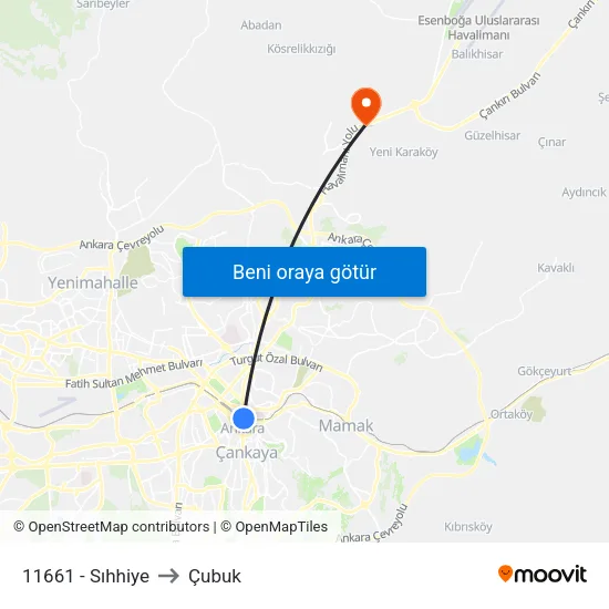 11661 - Sıhhiye to Çubuk map