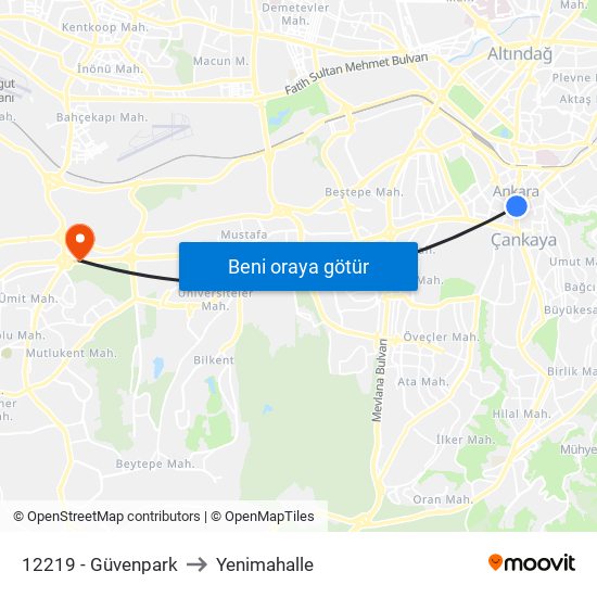 12219 - Güvenpark to Yenimahalle map