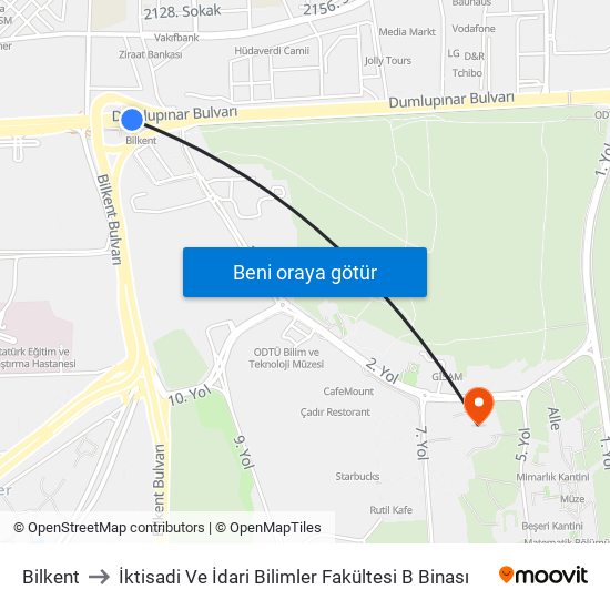 Bilkent to İktisadi Ve İdari Bilimler Fakültesi B Binası map