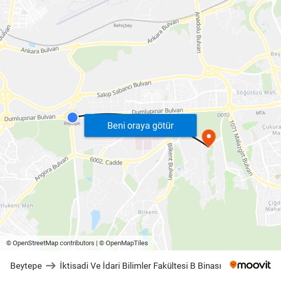 Beytepe to İktisadi Ve İdari Bilimler Fakültesi B Binası map