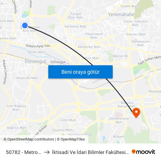 50782 - Metro Park to İktisadi Ve İdari Bilimler Fakültesi B Binası map