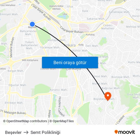 Beşevler to Semt Polikliniği map
