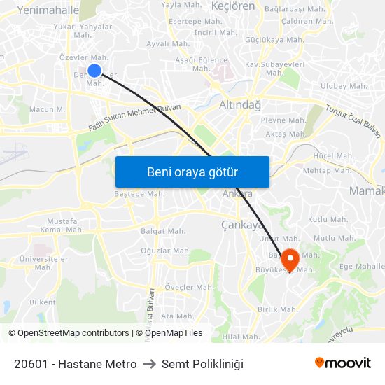 20601 - Hastane Metro to Semt Polikliniği map