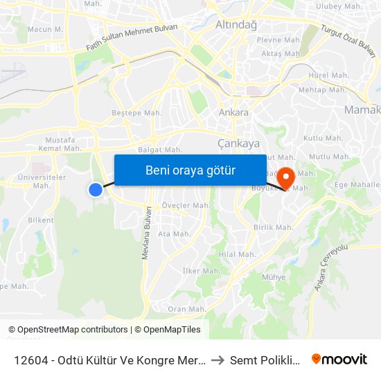 12604 - Odtü Kültür Ve Kongre Merkezi to Semt Polikliniği map