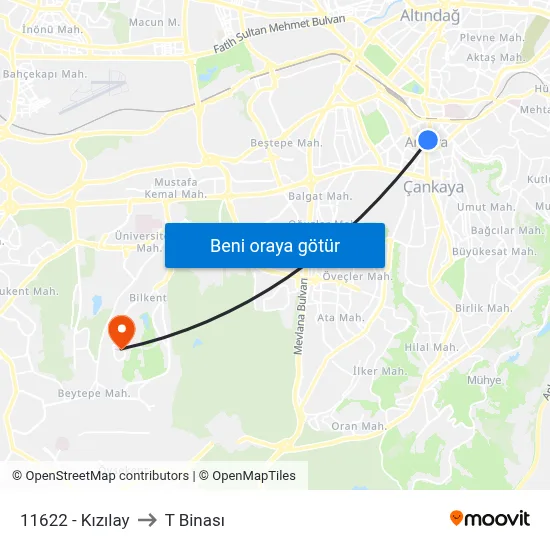 11622 - Kızılay to T Binası map