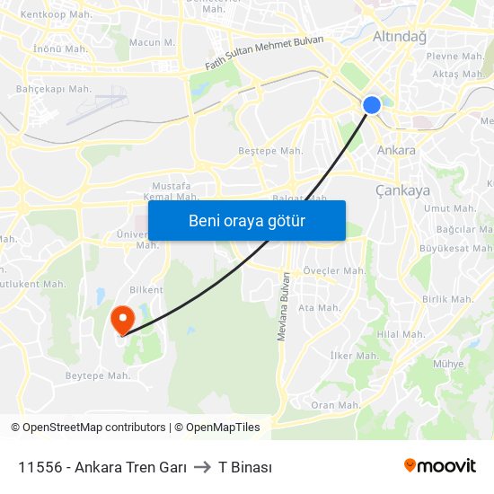 11556 - Ankara Tren Garı to T Binası map