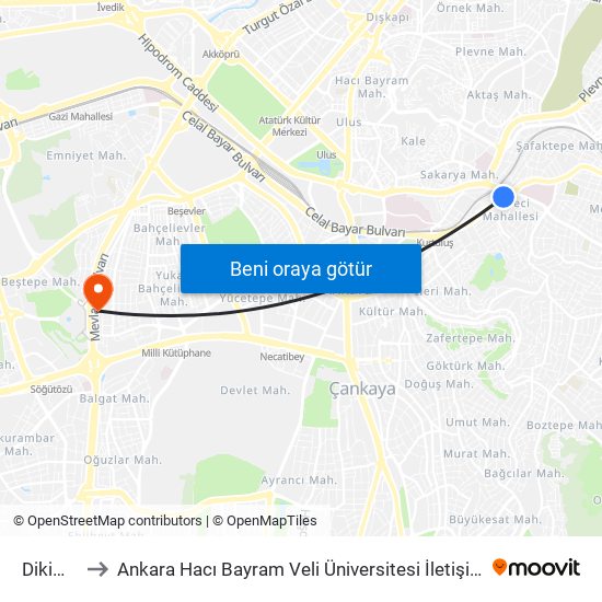 Dikimevi to Ankara Hacı Bayram Veli Üniversitesi İletişim Fakültesi map